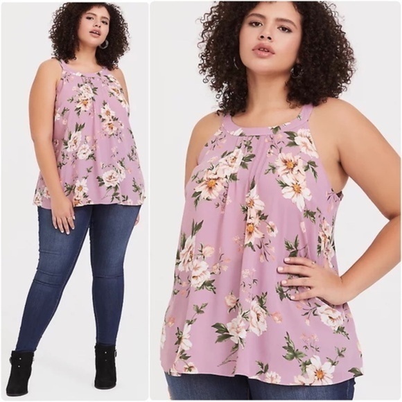 Torrid Light Purple Floral Georgette Goddess Tank Top Plus Size 5 5X - Picture 1 of 11
